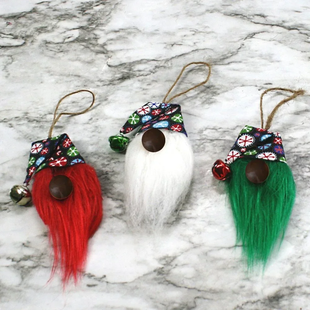 HAND CRAFTED Gnome Christmas Ornaments Set of 3 - Candy Snowflakes